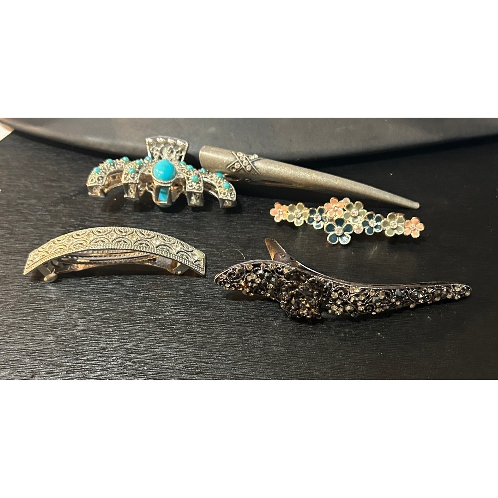 Vintage Style Embellished Hair Clips Barrettes Rhinestone Floral Turquoise Y2K